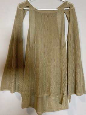 Unique Stevie May Golden Shimmer Open-Knit Shoulder Cutout Top – Size S